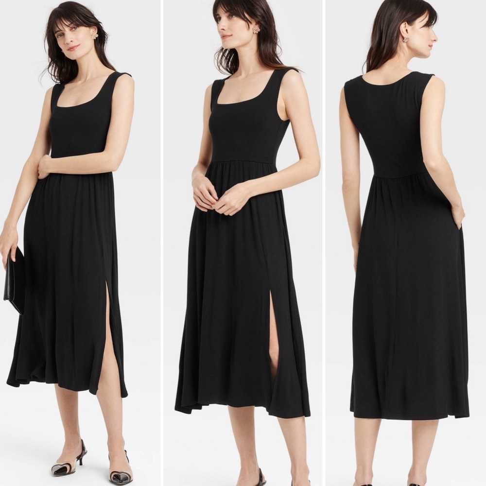 A New Day Black Sleeveless Square Neck Midi Dress